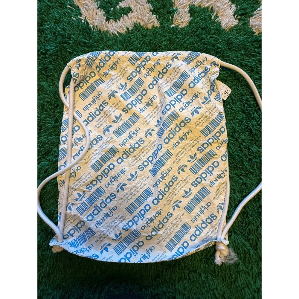 Adidas Drawstring Bag Unisex OS White Blue New Originals Logo Cinch Sack Gym